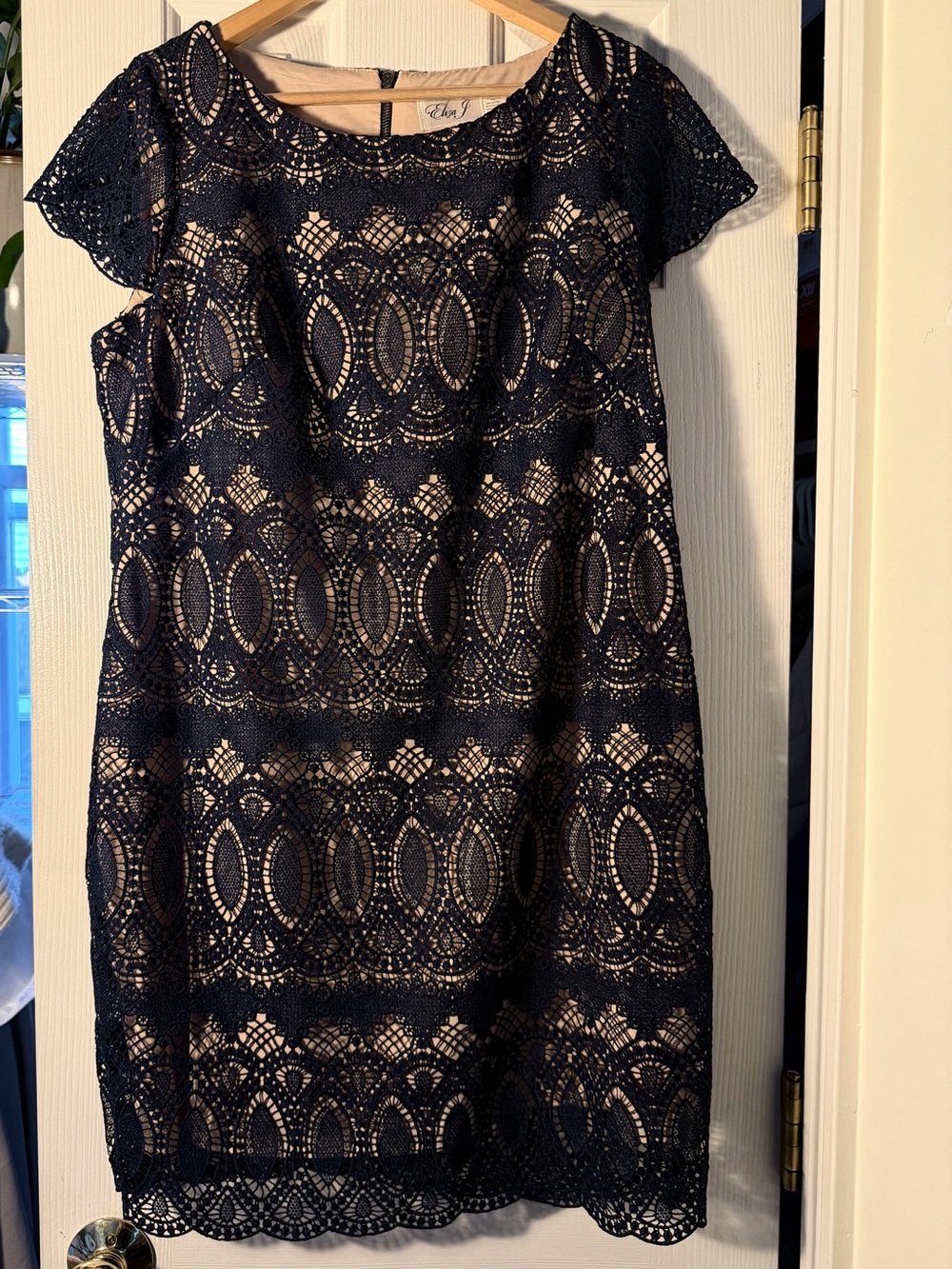 Eliza J Navy Lace Overlay Shift Dress 14P